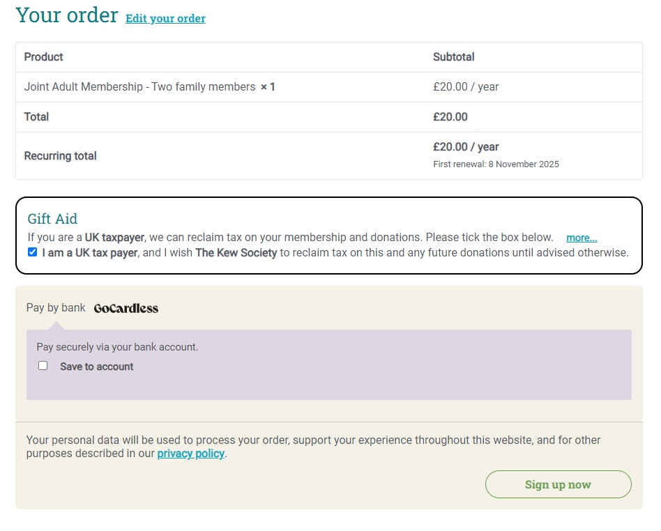 GoCardless Gift Aid page