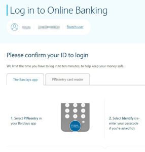 A Barclays log in screen